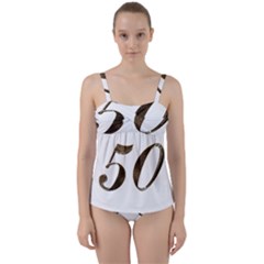 Number 50 Elegant Gold Glitter Look Typography 50th Anniversary Twist Front Tankini Set by yoursparklingshop