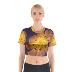 Beautiful Violet & Peach Primrose Fractal Flowers Cotton Crop Top by jayaprime