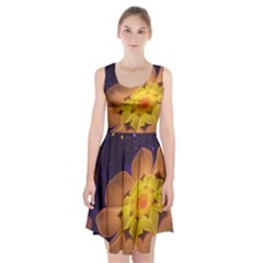 Beautiful Violet & Peach Primrose Fractal Flowers Racerback Midi Dress by jayaprime