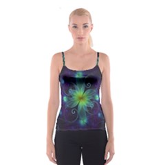 Blue And Green Fractal Flower Of A Stargazer Lily Spaghetti Strap Top by jayaprime