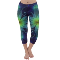 Blue And Green Fractal Flower Of A Stargazer Lily Capri Winter Leggings  by jayaprime