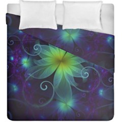 Blue And Green Fractal Flower Of A Stargazer Lily Duvet Cover Double Side (king Size) by jayaprime