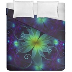 Blue And Green Fractal Flower Of A Stargazer Lily Duvet Cover Double Side (california King Size) by jayaprime