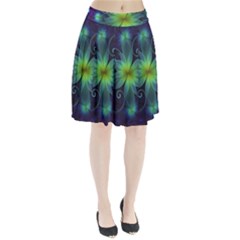 Blue And Green Fractal Flower Of A Stargazer Lily Pleated Skirt by jayaprime