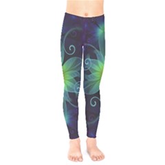 Blue And Green Fractal Flower Of A Stargazer Lily Kids  Legging by jayaprime