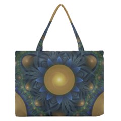 Beautiful Orange & Blue Fractal Sunflower Of Egypt Medium Zipper Tote Bag by jayaprime