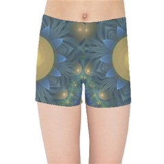 Beautiful Orange & Blue Fractal Sunflower Of Egypt Kids Sports Shorts by jayaprime