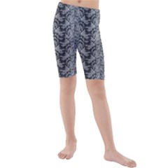 Black Floral Lace Pattern Kids  Mid Length Swim Shorts