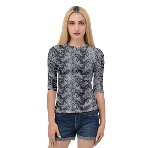 Black Floral Lace Pattern Quarter Sleeve Tee by paulaoliveiradesign