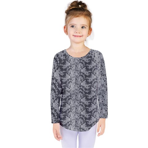 Black Floral Lace Pattern Kids  Long Sleeve Tee by paulaoliveiradesign