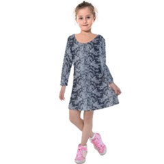 Black Floral Lace Pattern Kids  Long Sleeve Velvet Dress
