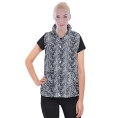 Black Floral Lace Pattern Women s Button Up Puffer Vest