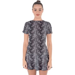 Black Floral Lace Pattern Drop Hem Mini Chiffon Dress