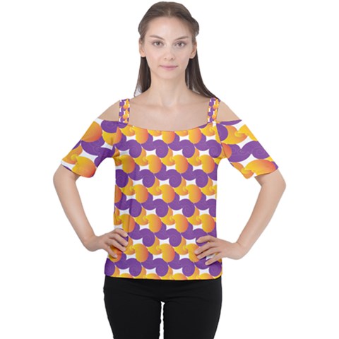 Purple And Yellow Abstract Pattern Cutout Shoulder Tee by paulaoliveiradesign