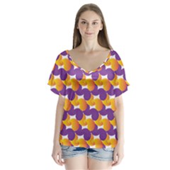 Purple And Yellow Abstract Pattern Flutter Sleeve Top by paulaoliveiradesign