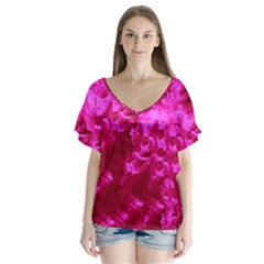 Hot Pink Floral Pattern Flutter Sleeve Top by paulaoliveiradesign