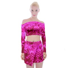 Hot Pink Floral Pattern Off Shoulder Top With Skirt Set by paulaoliveiradesign