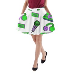 Green Music Pattern A-line Pocket Skirt