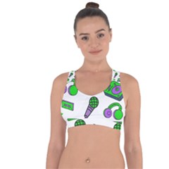 Green Music Pattern Cross String Back Sports Bra by TheLimeGreenFlamingo