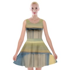 Denim-blue And Buttercream Velvet Skater Dress by digitaldivadesigns
