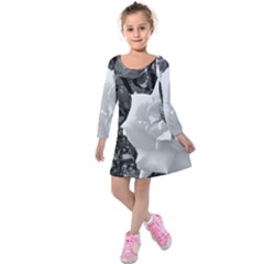 White Rose Black Back Ground Greenery ! Kids  Long Sleeve Velvet Dress by CreatedByMeVictoriaB