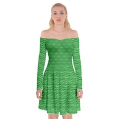 Green Scales Off Shoulder Skater Dress by Brini