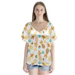 Seamless Summer Fruits Pattern Flutter Sleeve Top