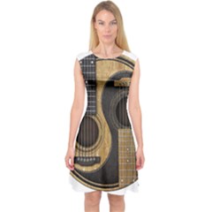 Old And Worn Acoustic Guitars Yin Yang Capsleeve Midi Dress by JeffBartels