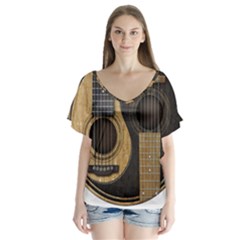 Old And Worn Acoustic Guitars Yin Yang Flutter Sleeve Top by JeffBartels