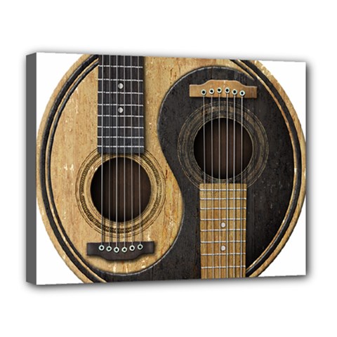 Old And Worn Acoustic Guitars Yin Yang Canvas 14  X 11  by JeffBartels