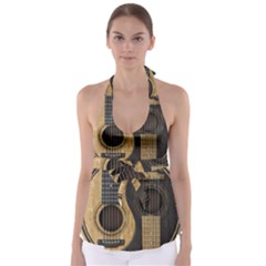 Old And Worn Acoustic Guitars Yin Yang Babydoll Tankini Top by JeffBartels