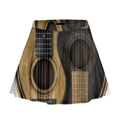 Old And Worn Acoustic Guitars Yin Yang Mini Flare Skirt by JeffBartels