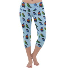 Blue Birds Parrot Pattern Capri Yoga Leggings