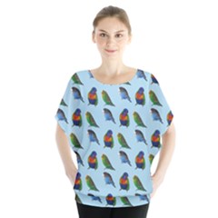 Blue Birds Parrot Pattern Blouse