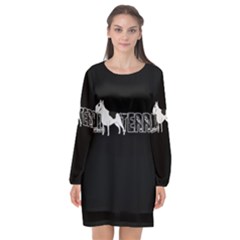 Bull Terrier  Long Sleeve Chiffon Shift Dress  by Valentinaart