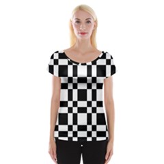 Checkerboard Black And White Cap Sleeve Tops by Colorfulart23