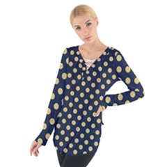 Navy/gold Polka Dots Tie Up Tee by Colorfulart23