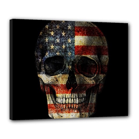 American Flag Skull Canvas 20  X 16  by Valentinaart