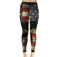 American Flag Skull Leggings  by Valentinaart