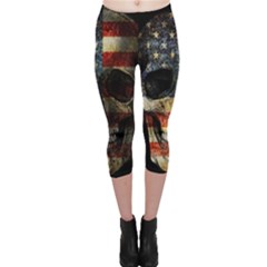 American Flag Skull Capri Leggings  by Valentinaart