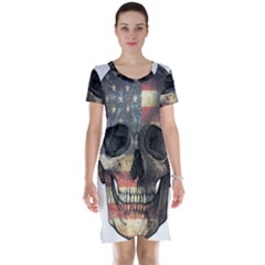 American Flag Skull Short Sleeve Nightdress by Valentinaart