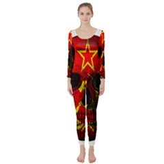 Russian Flag Skull Long Sleeve Catsuit by Valentinaart