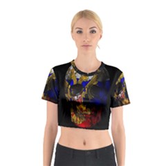 Russian Flag Skull Cotton Crop Top by Valentinaart