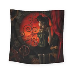 Steampunk, Wonderful Steampunk Lady In The Night Square Tapestry (small) by FantasyWorld7