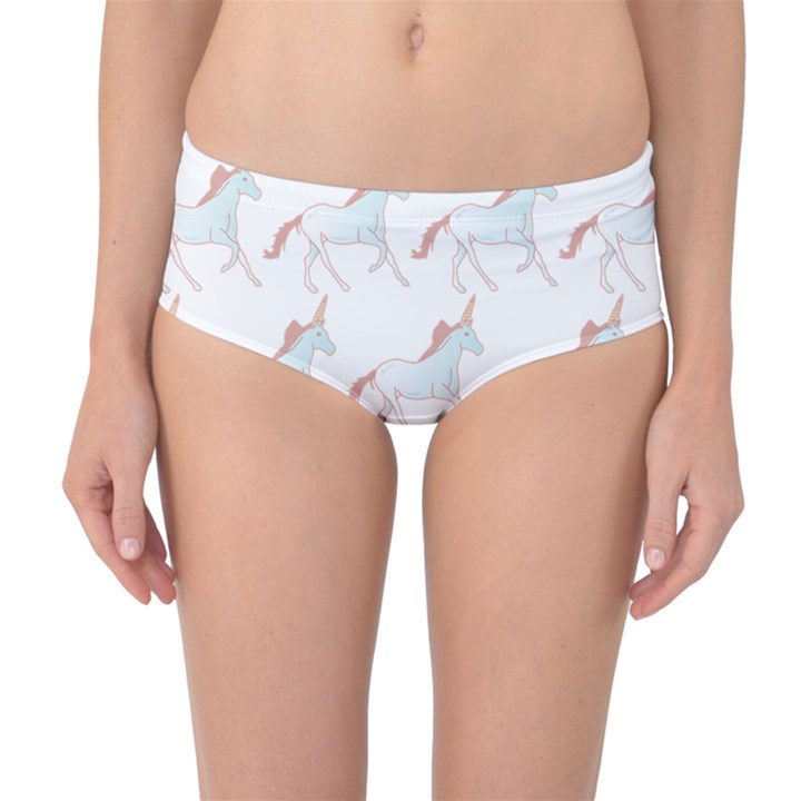 Unicorn Pattern Mid-Waist Bikini Bottoms