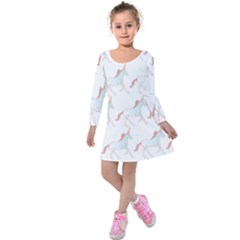 Unicorn Pattern Kids  Long Sleeve Velvet Dress by paulaoliveiradesign