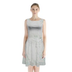 Greenish Marble Texture Pattern Sleeveless Waist Tie Chiffon Dress