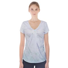 Greenish Marble Texture Pattern Short Sleeve Front Detail Top