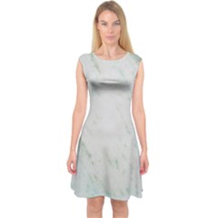 Greenish Marble Texture Pattern Capsleeve Midi Dress