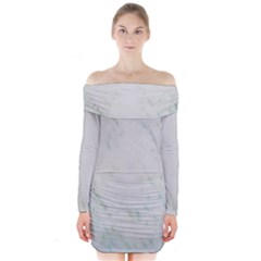 Greenish Marble Texture Pattern Long Sleeve Off Shoulder Dress